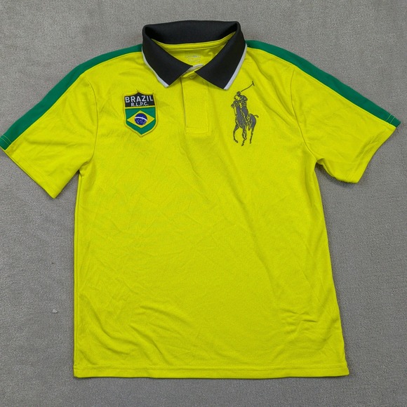 Polo Ralph Lauren Polo Shirt Kids Large Yellow Brazil Big Pony Mesh Performance — photo 2